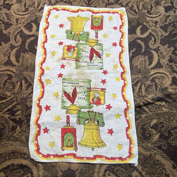 Vintage American Independence July 4 1776 Patriotic Linen Tea Towel 25.5"x14.5" - Picture 1 of 5